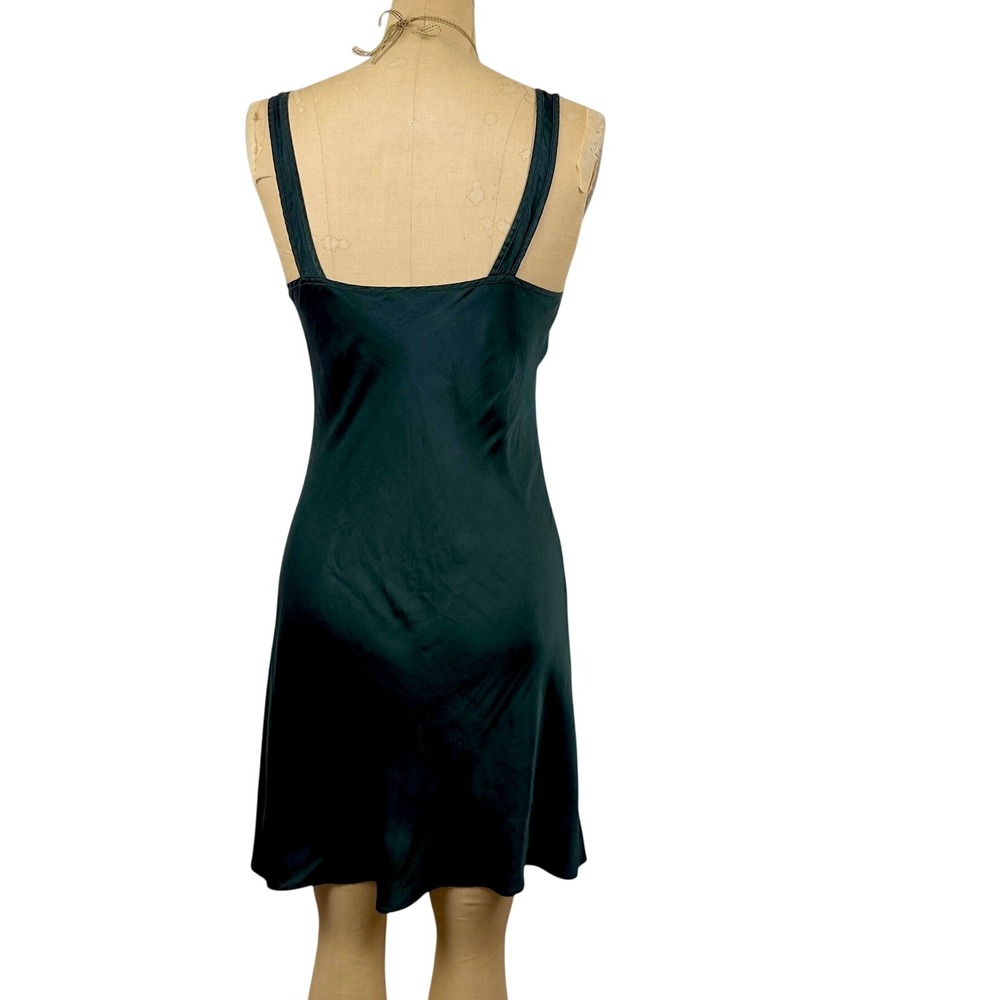 Vintage 90s Valarie Stevens Silk Slip Dress Forest Green Bias Cut Midi Size S - Picture 3 of 8